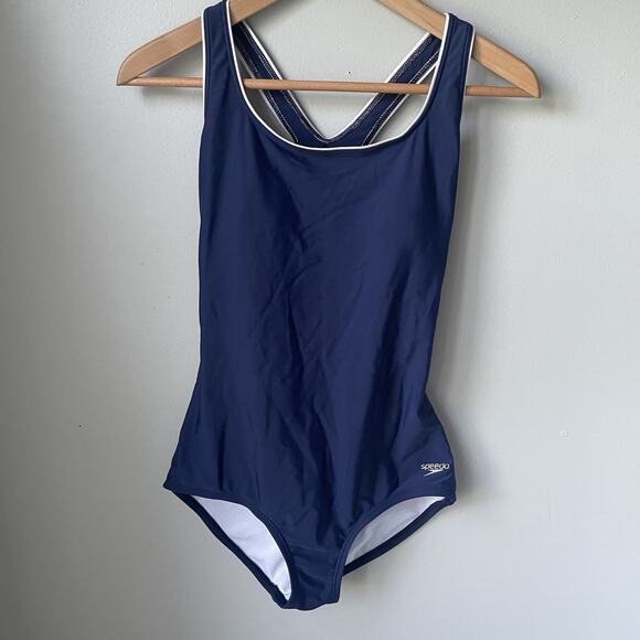 Speedo Women's One Piece Swimsuit,Keyhole Racerback, Moderate Cut Sz Med Navy - Picture 4 of 14